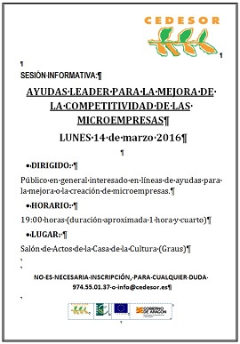 Sesiones informativas nueva convocatoria de ayudas LEADER anualidad 2016