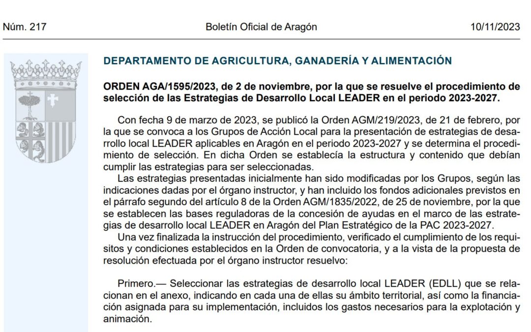 El GA aprueba las 20 Estrategias de Desarrollo Local LEADER y sus presupuestos